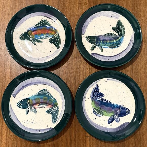 Backsplash Pottery Julie Ueland Fish Salad Plates Set Of 4 White Salmon WA